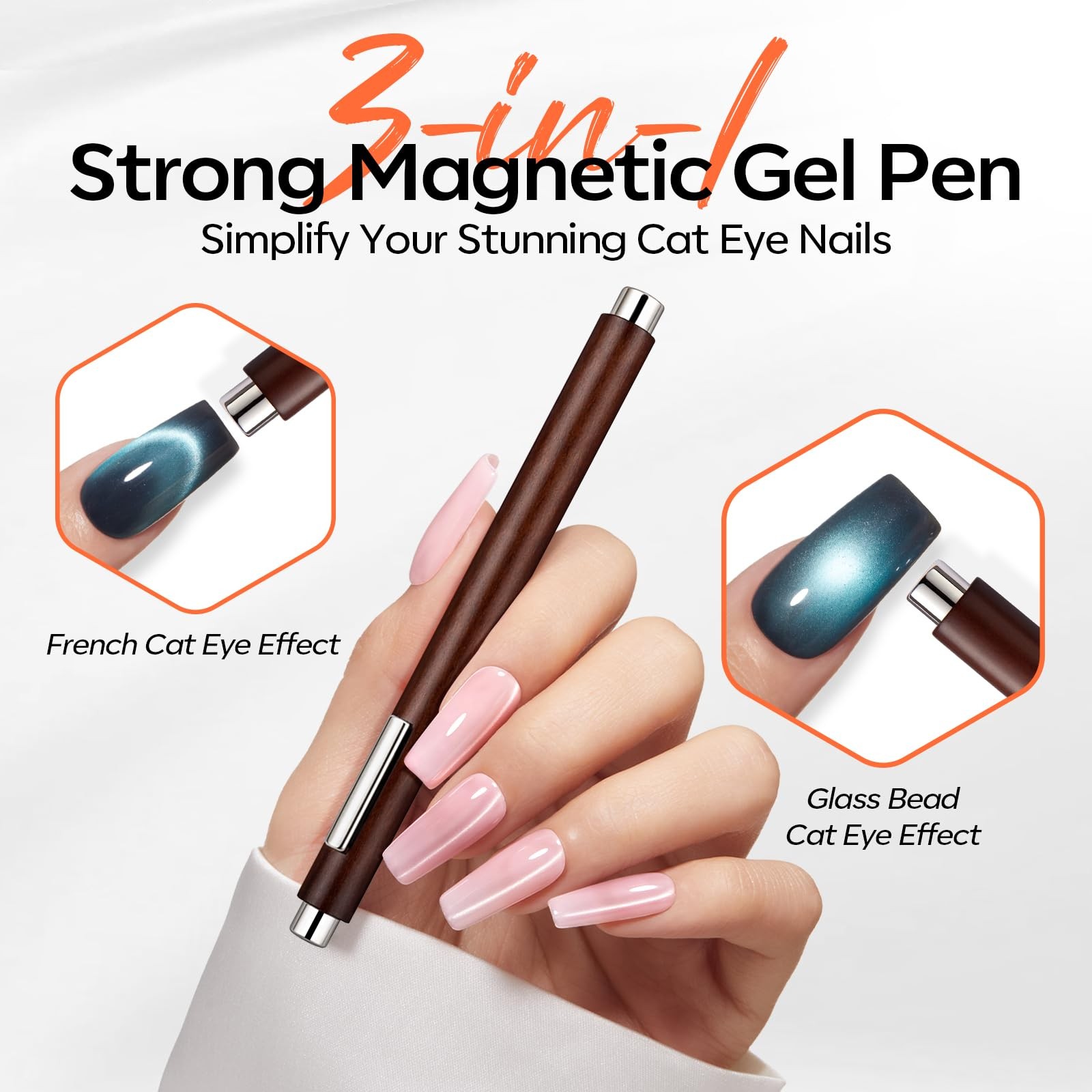 Cat Eye Magnet 3-in-1 Dual-head Magnet Pen Heart Lightning Nail Stuff