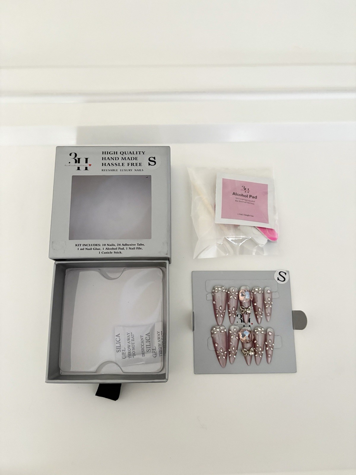 3H Luxury Handmade High Quality Press-On Nails Kit Rhinestones Small