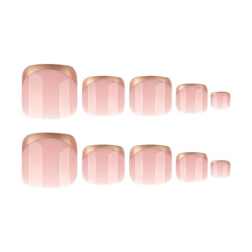 Gold Press on Toenails Square French Fake Toe Nails Press ons Short style 4