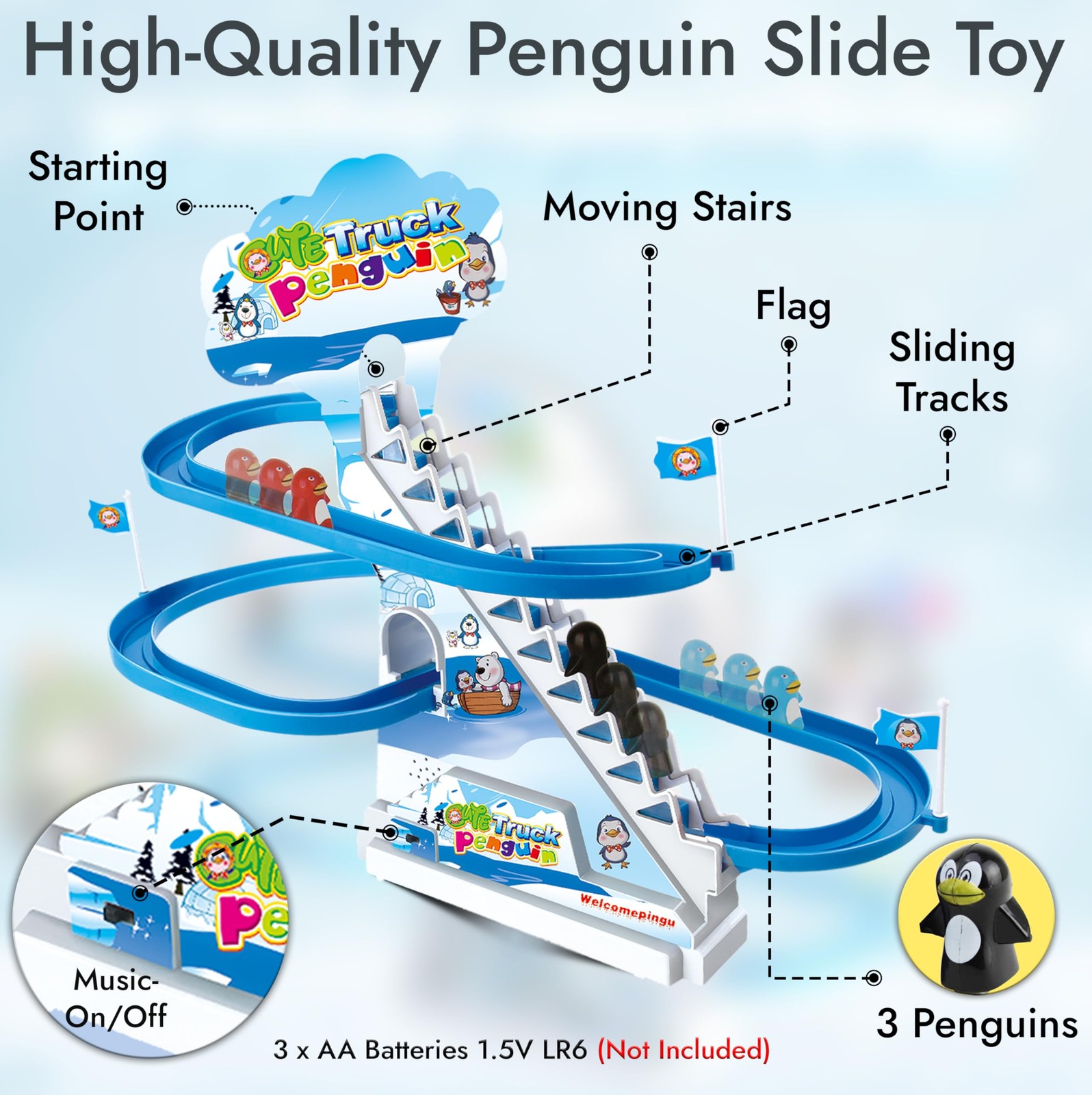 ARSUK Penguin Race Game Toy Playful Musical 12.75 x 9.12 x 3 inches, Blue