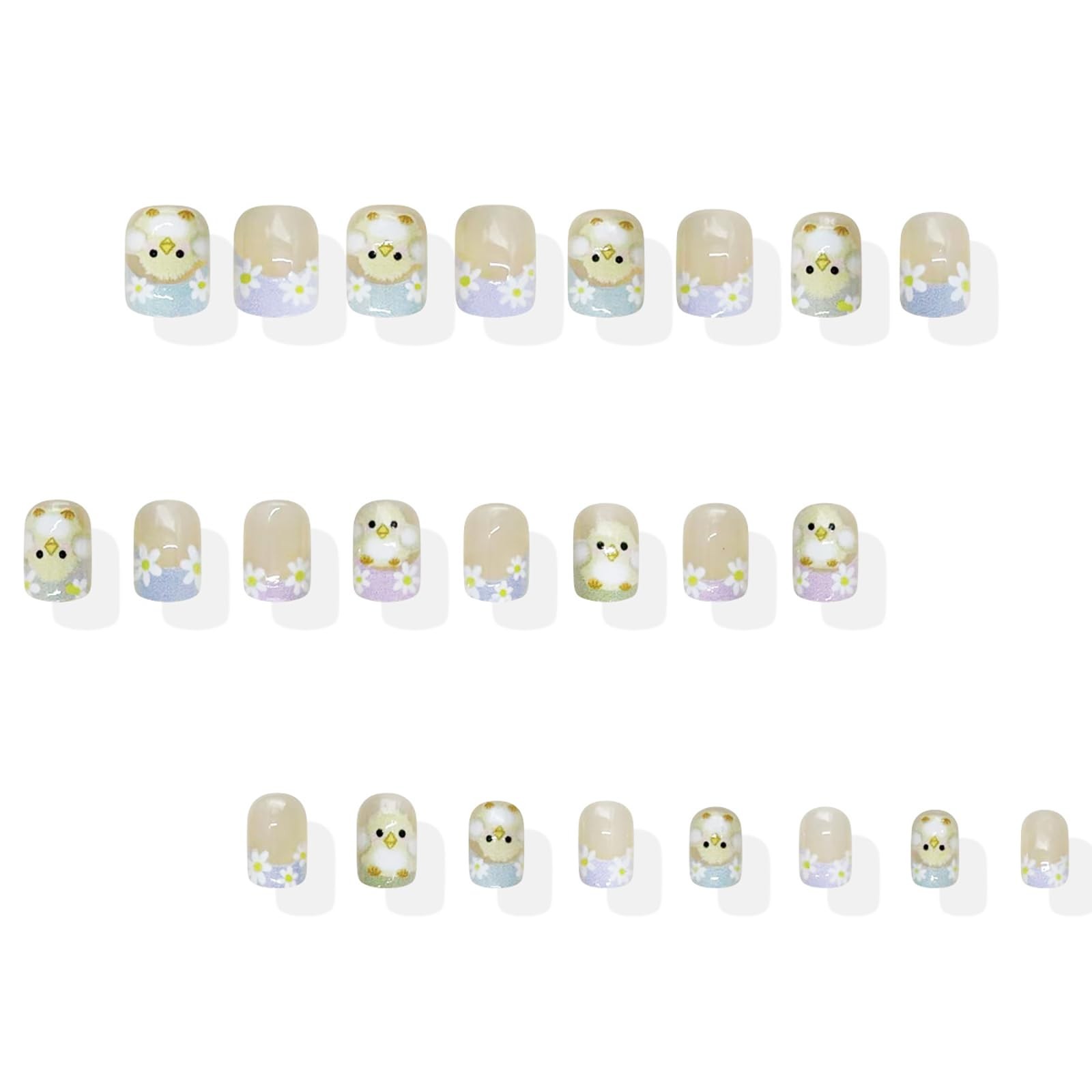 24Pcs Cute Easter Press on Nails Colorful French Tip Fake Nails with Flower C…
