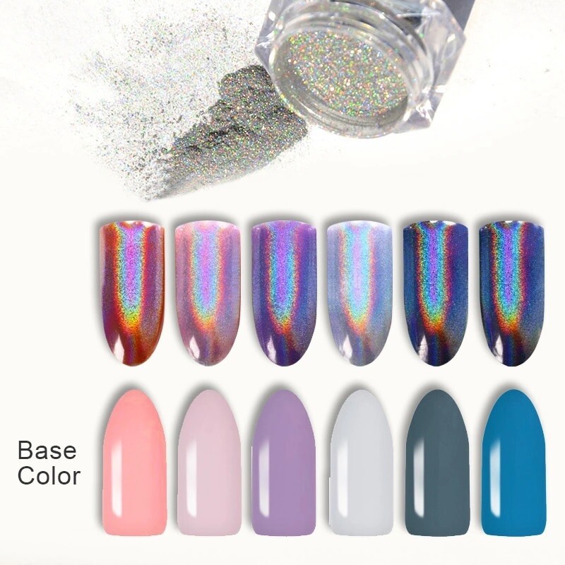 Unicorn Nail Holographic Powder Silver Rainbow Glitter Ultra Fine Sparkle Effect