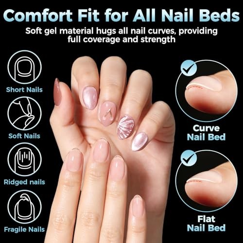 Nail Tips, 360pcs Soft Gel Pre-Shaped Acrylic XS Fake Nails, Extra Short Almond