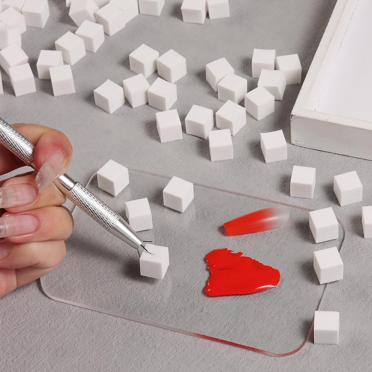 Ombre Nail Art Sponges (100 pcs) with Grabbing Pen for Clean Application