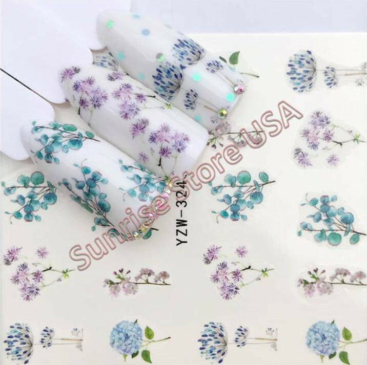 Nail Art Water Transfer Sticker Flower Leaves Butterfly bird Floral Decals