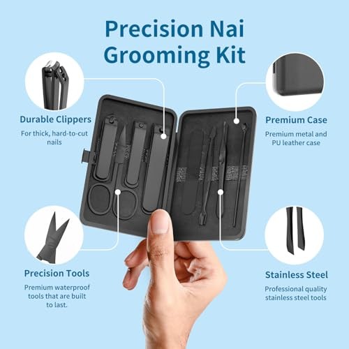 Precision 8 Pieces Men’s Nail Grooming Travel Kit, Stainless Steel Manicure