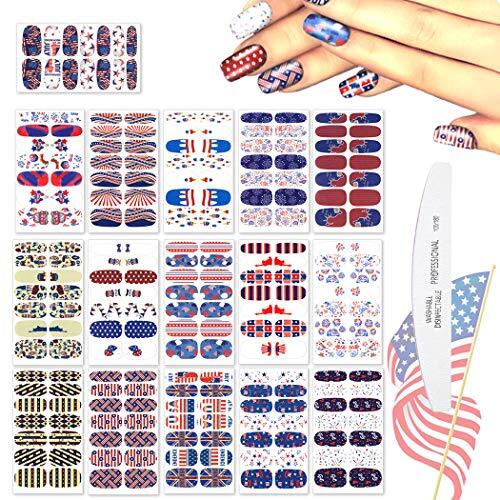 16 Pcs Independence Day Nail Strips Polish Stickers Fourth of July Self KIT6A