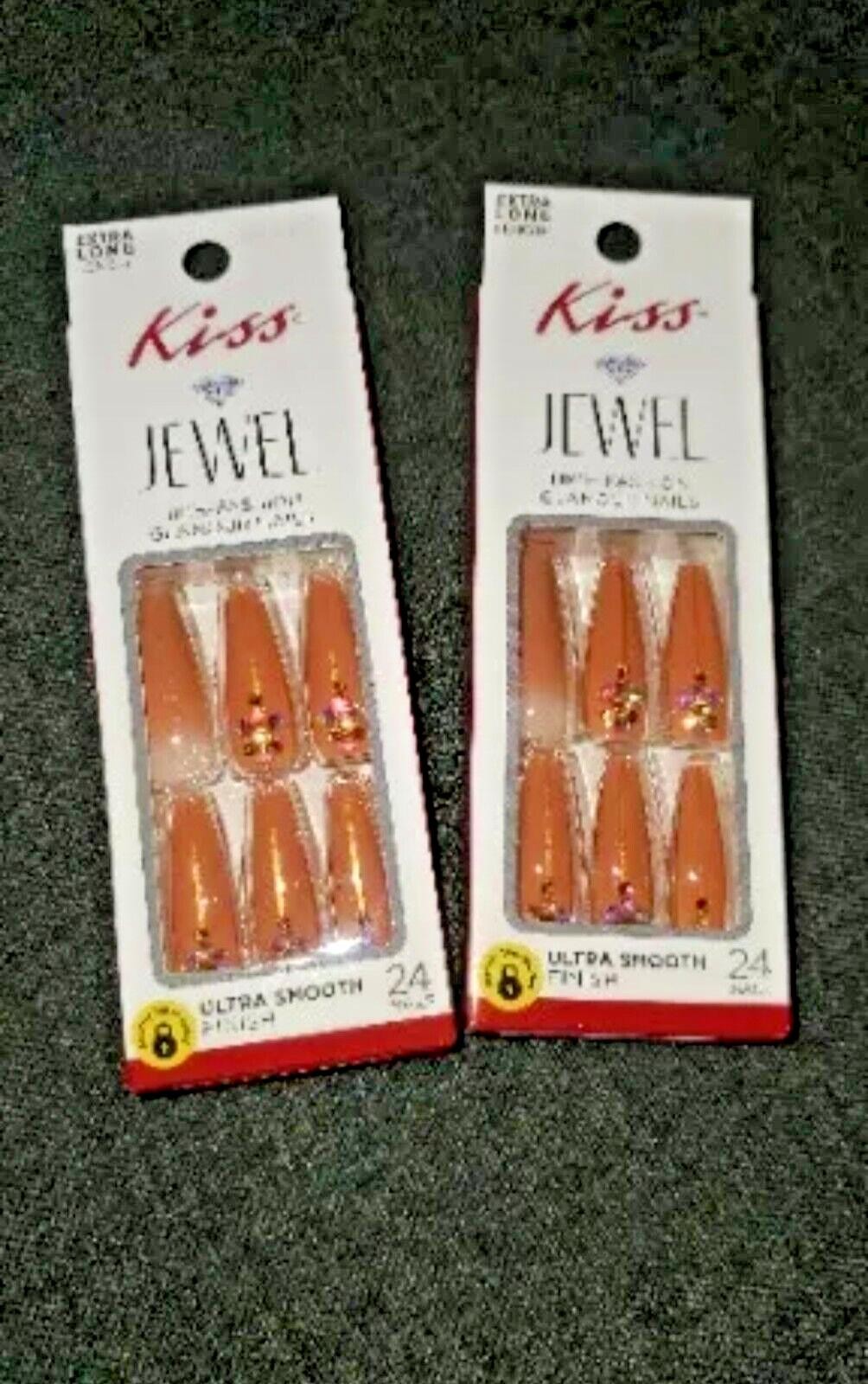 Kiss Jewel Glamour Nails X 2 Pks. 24ea. Extra Long Coffin Gingerbread DKJNS07