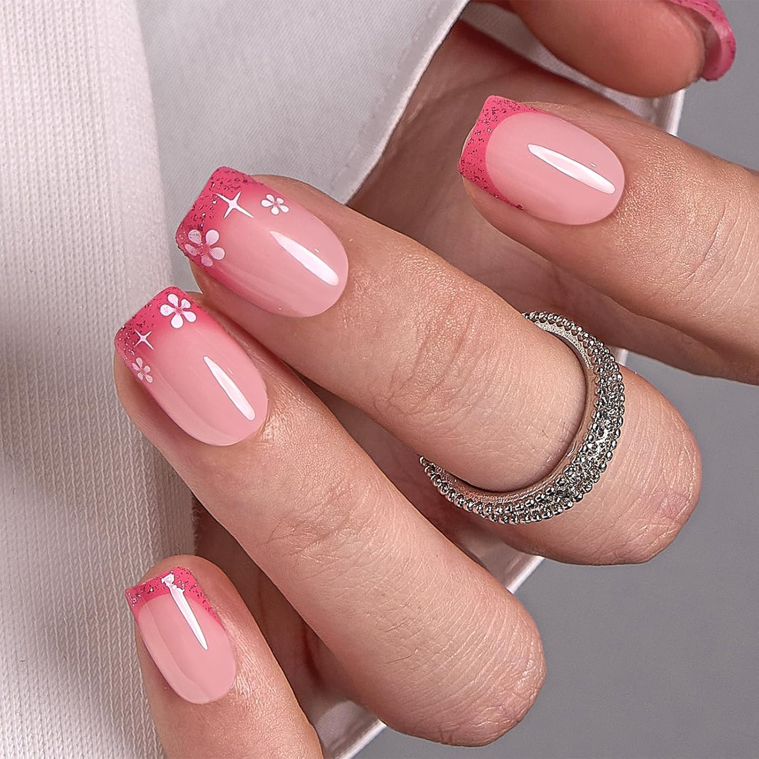 Extra Short Square Press on Nails, Pink, Spring Kiss, Soft Gel | 32PCS, 16 Sizes