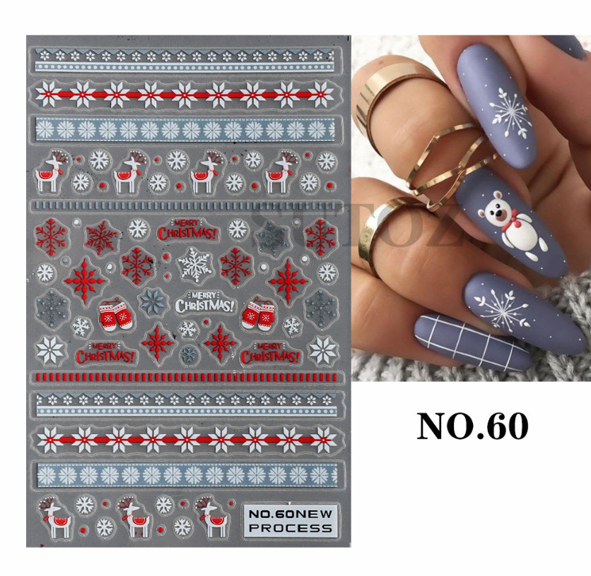 Nail Stickers Thin Waterproof Christmas Snowflakes Santa Reindeer Bear 3D NS39