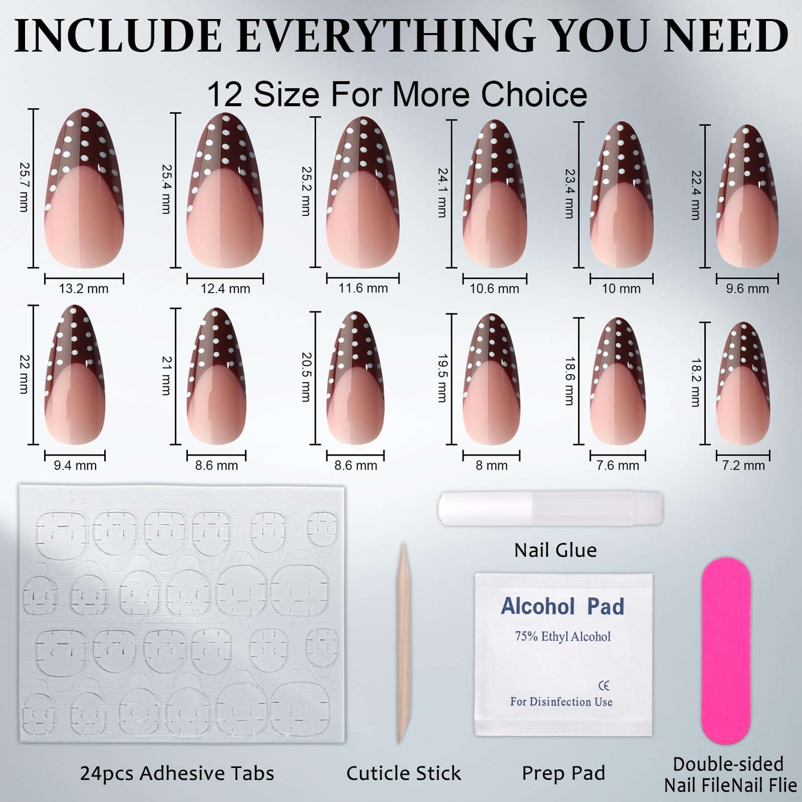 Polka Dot Press on Nails Deep French Tip Almond Fake Nails with Designs Dot, …