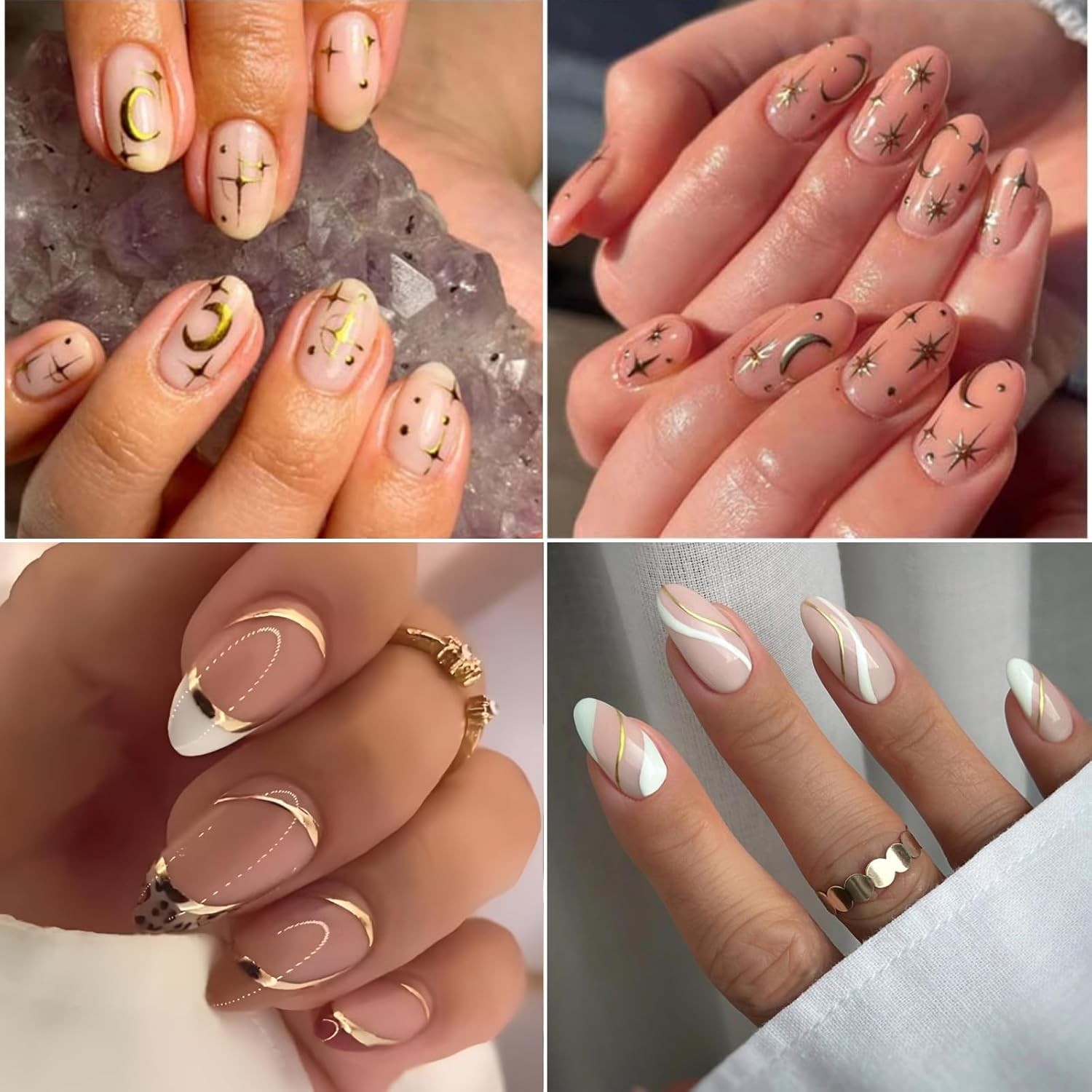 30 Sheets Gold Star Nail Art Stickers 3D Adhesive Moon Star Nail Decals Heart…
