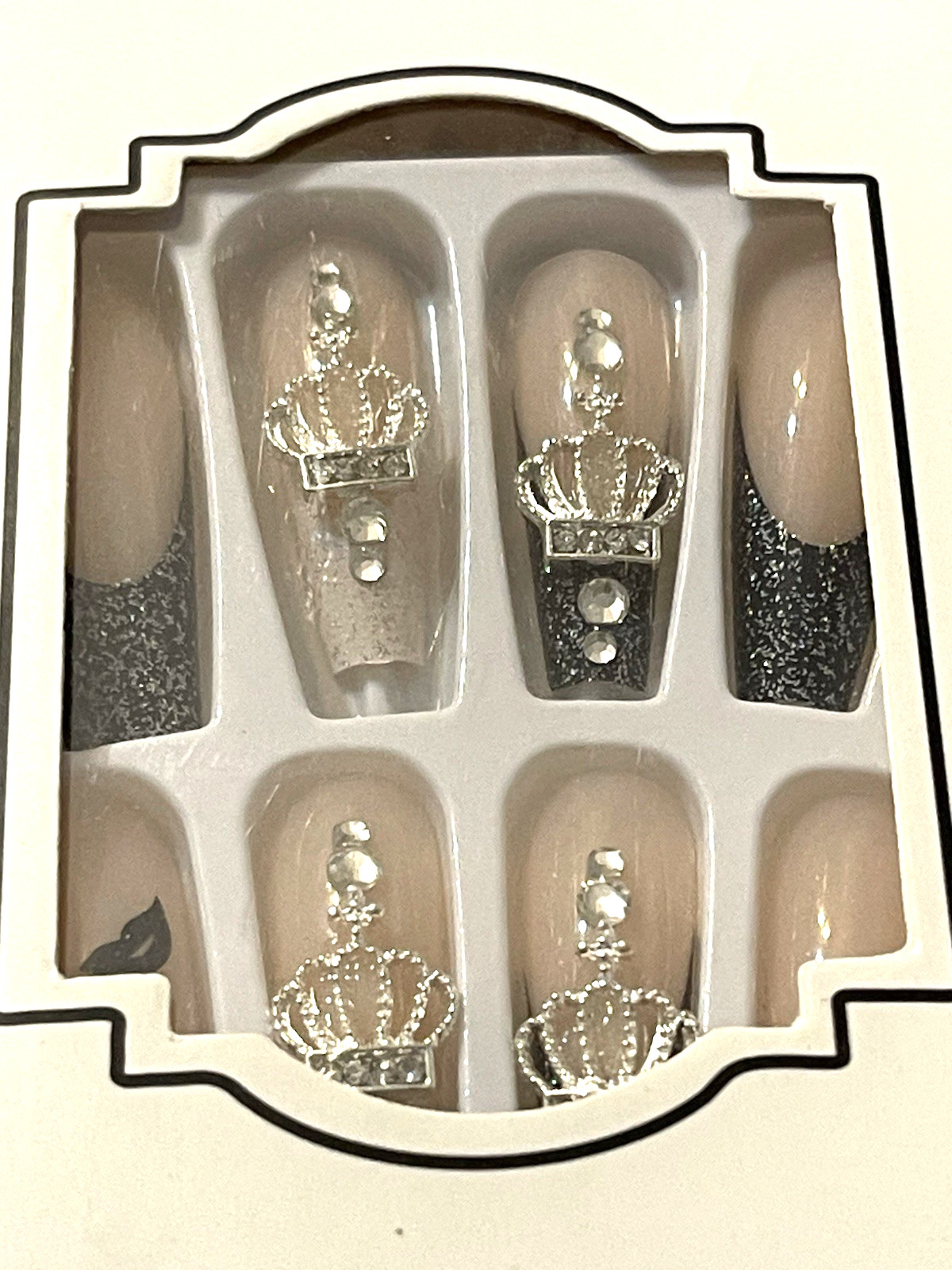 False Nail One Minute Tip NUDE with FRENCH DETAIL & CROWNS & LIPS Press On Mani