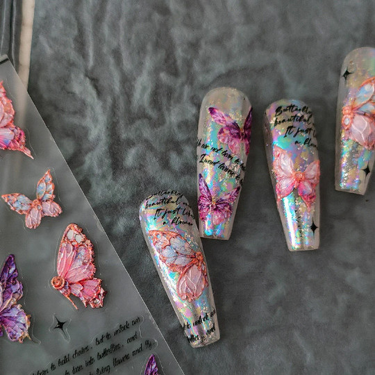 5D Butterfly Nail Stickers, Pink Butterfly Nail Decals (111)