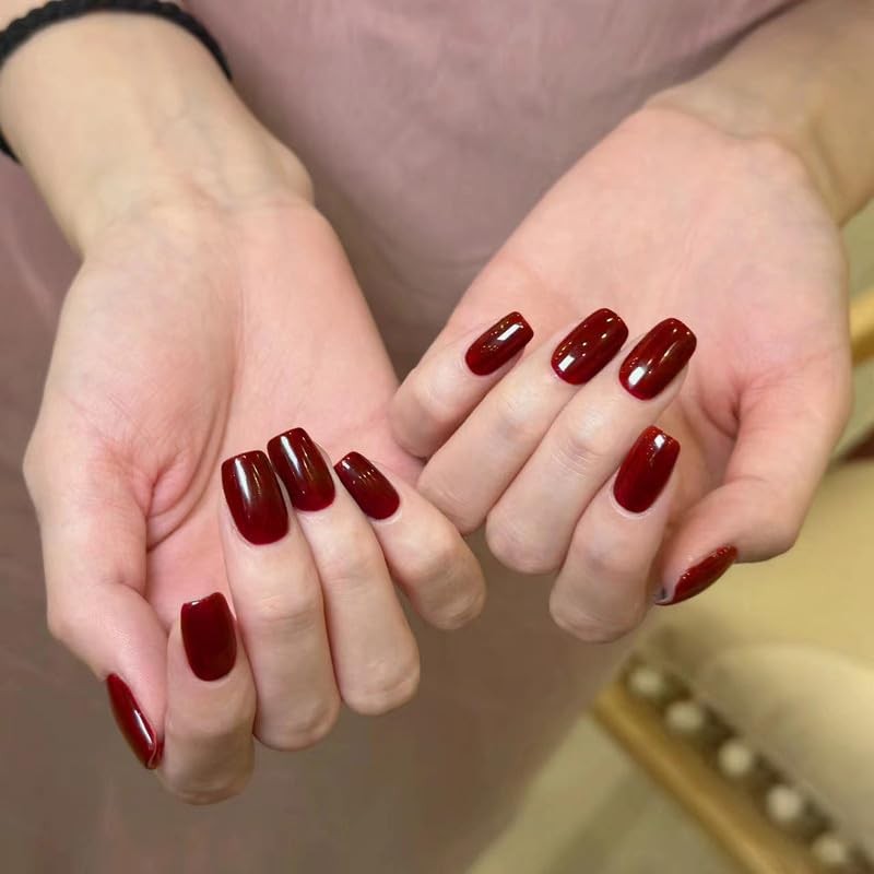 Cherry Red Extra Short Press on Nails Medium 24 Count (Pack of 1), Dark