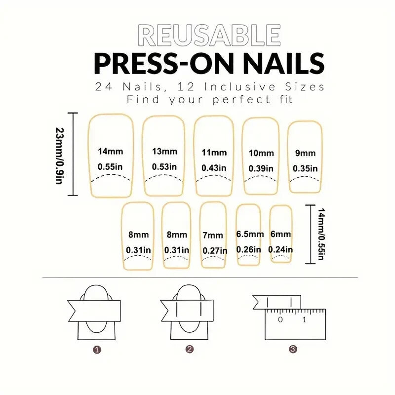 Long Square Press On Nails, French Tip Fake Nails Full Cover False Nails