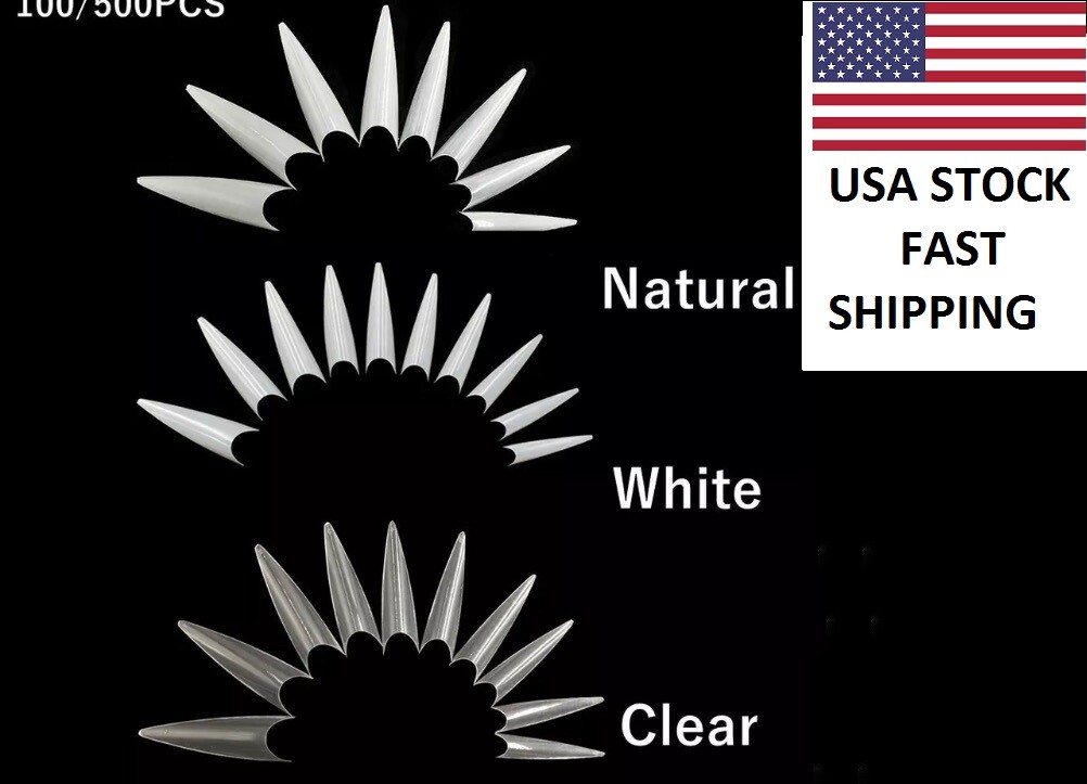 Extra Long Stiletto False Nail Tips Acrylic/Easy coffin nail tips-Natural color