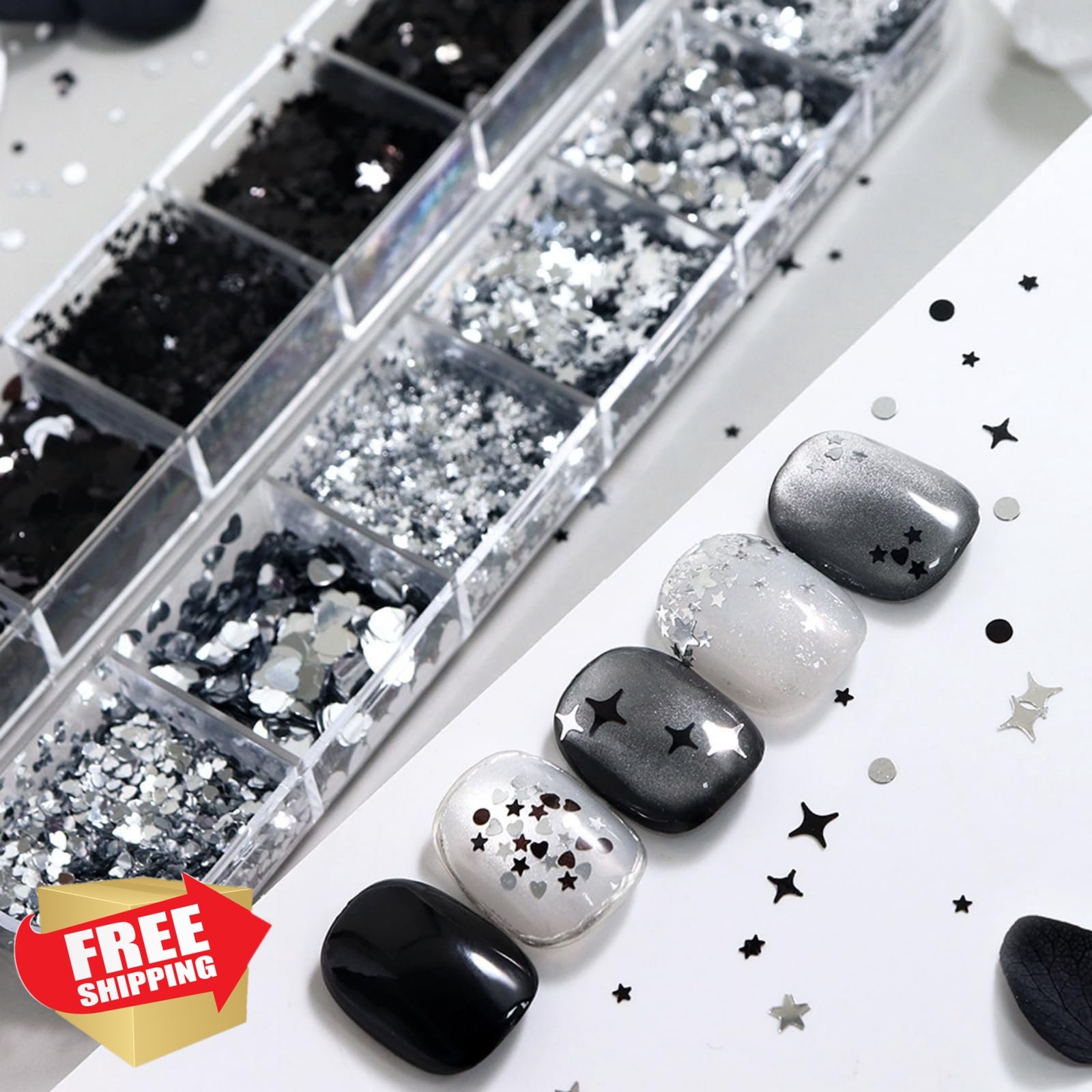 NBNTGH Silver Holographic Star Nail Glitter Box