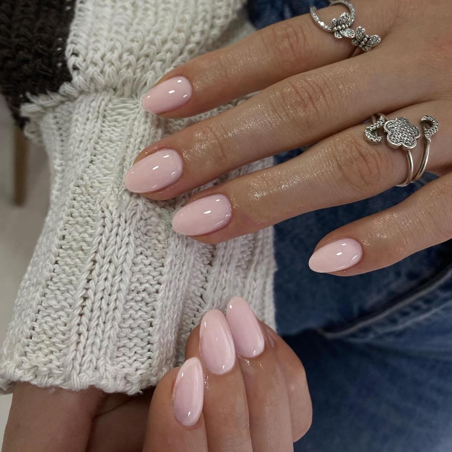SXVME Short Oval Press On Nails, Handmade Gel Acrylic False Nails for Big &