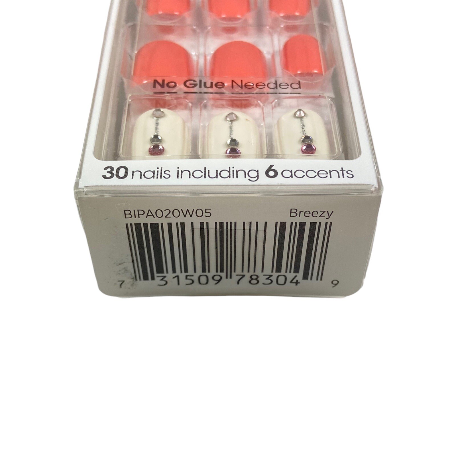 NEW Kiss Nails Impress Press On Manicure Short Coral Orange White Silver Gems