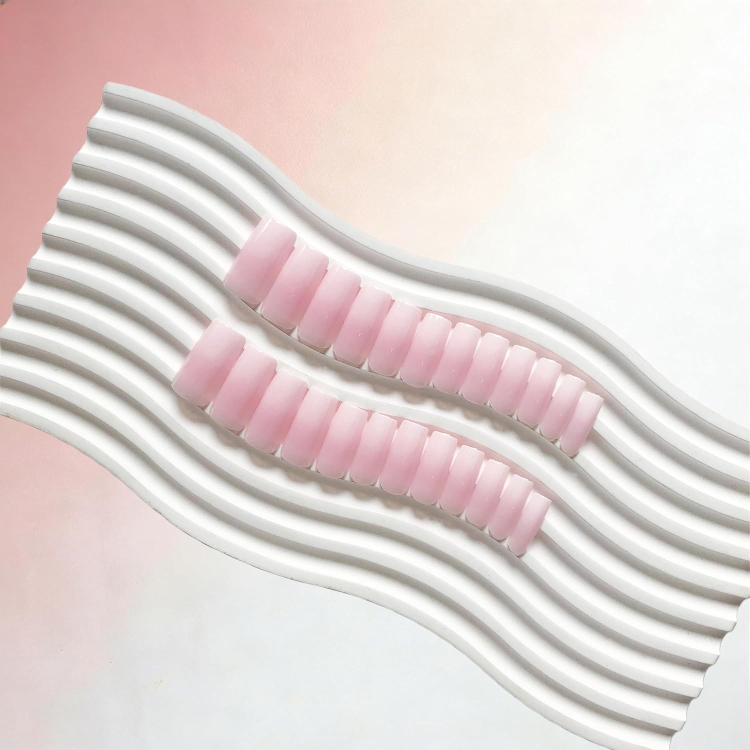 Square French Long Ombre Pink Press On Nails with Glue Set for Women