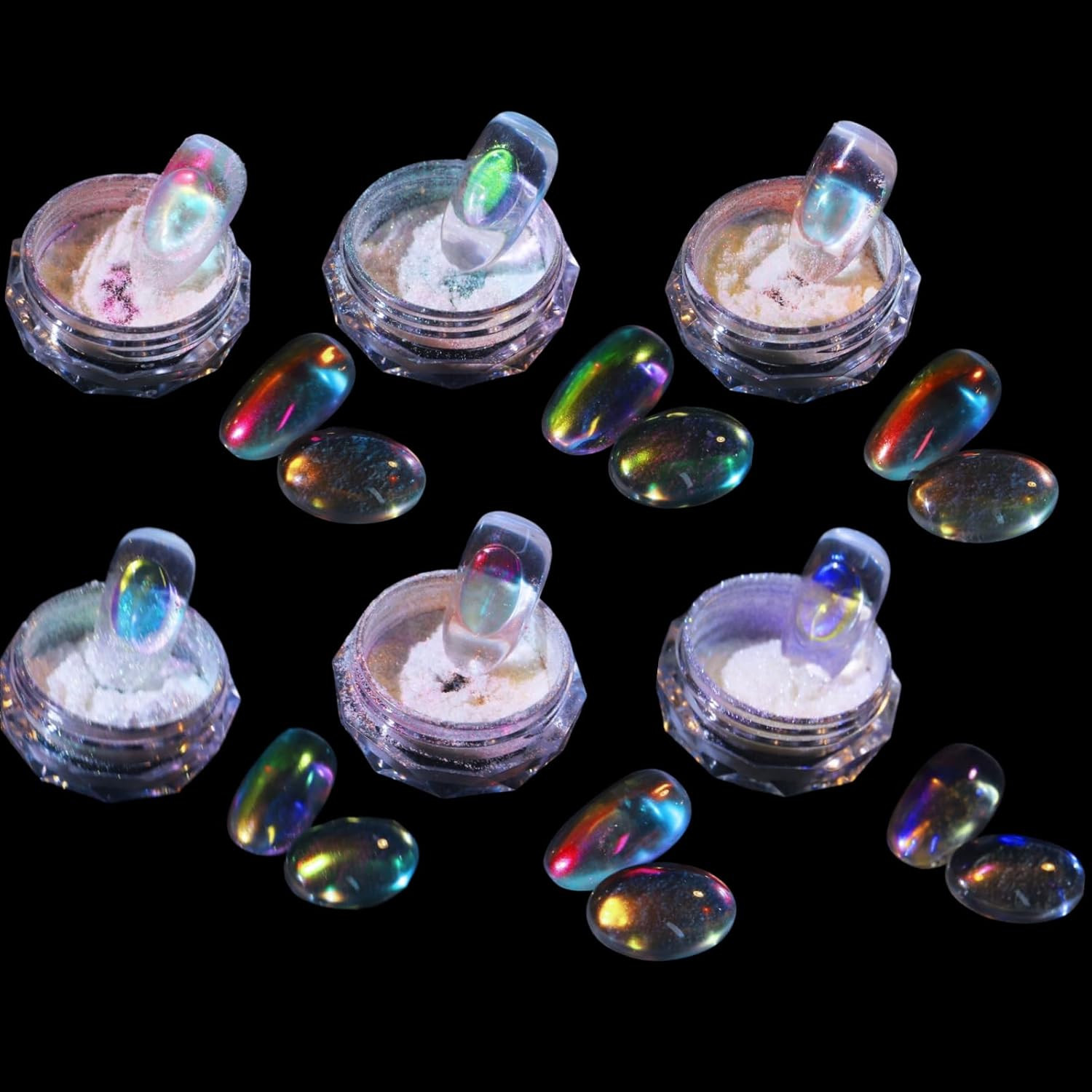 Ice Transparent Aurora Nail Powder Neon Rainbow Holographic Chameleon Powder Mul
