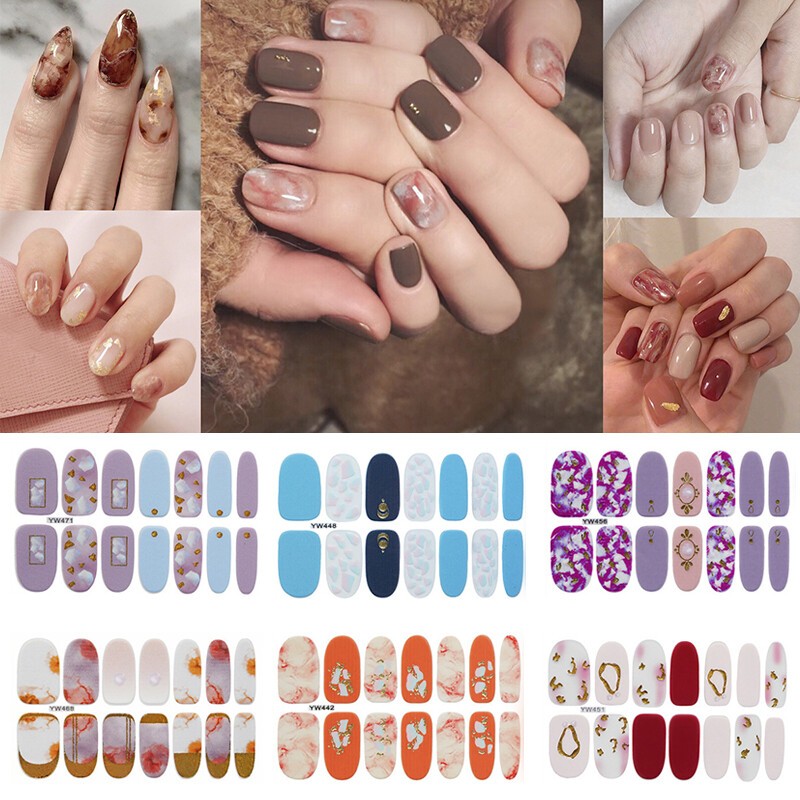 14Tips Nail Stickers Full Cover DIY Manicure Art Nail Foils Wraps 3D Nail Decal✔