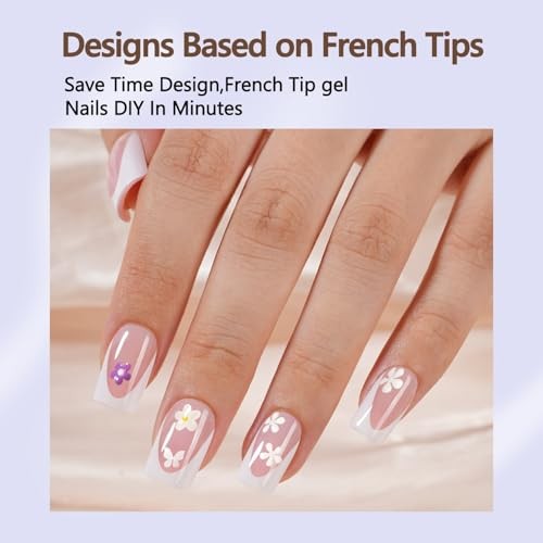 French Gel Nail Tips, 160Pcs Deep Almond French Round French B-Short Square