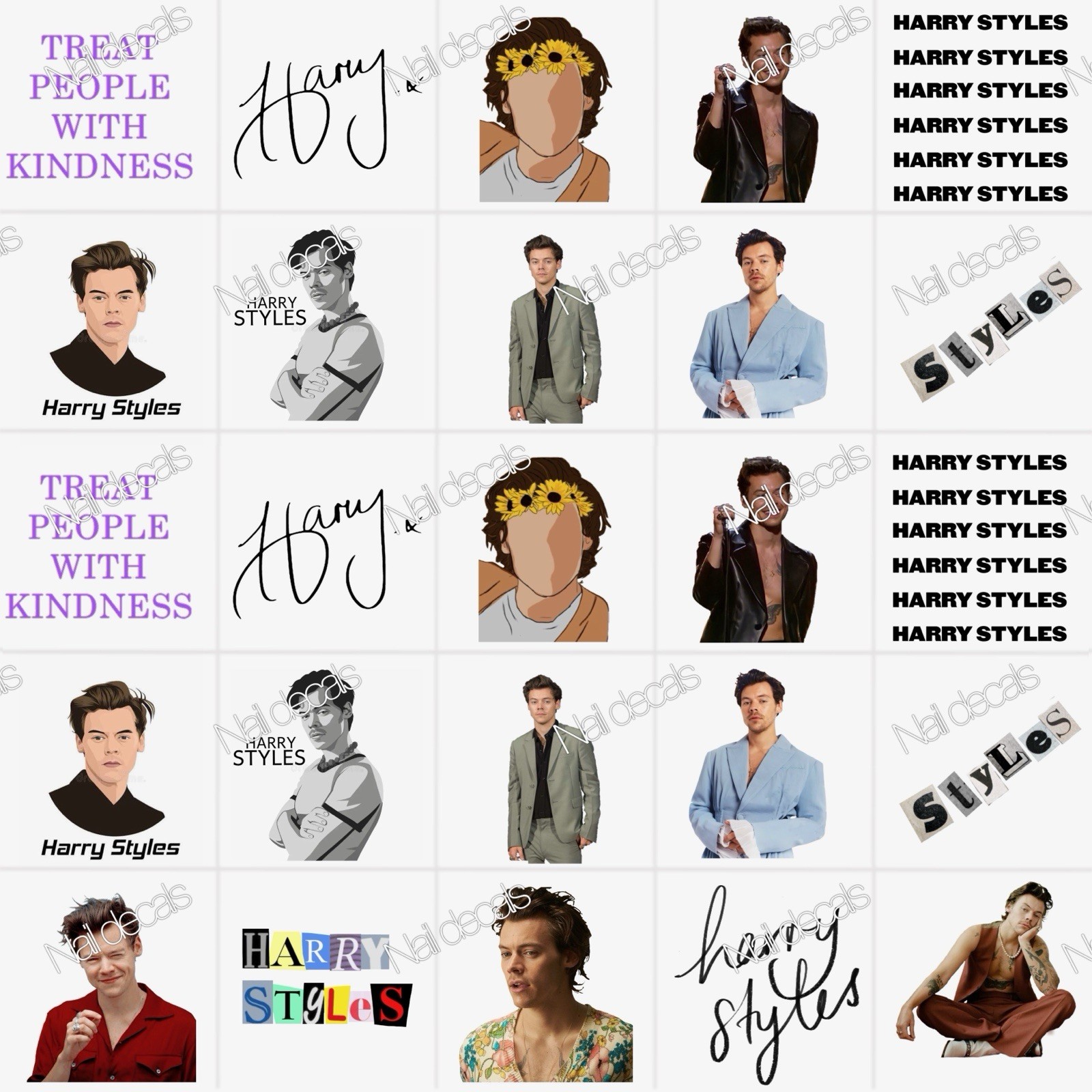 Harry Styles Finger Nail Decals Clear Waterslide Transfer Set of 50 +