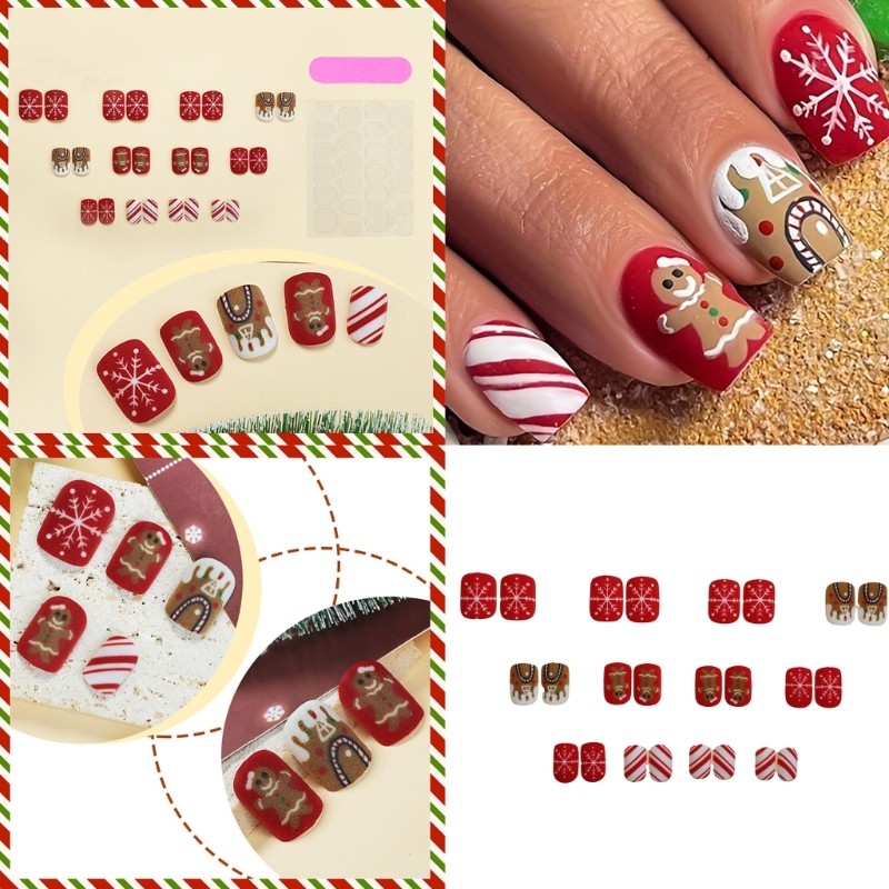 False Nail Christmas Nail Art on Nail With Snowman Snowflake Easy To Use