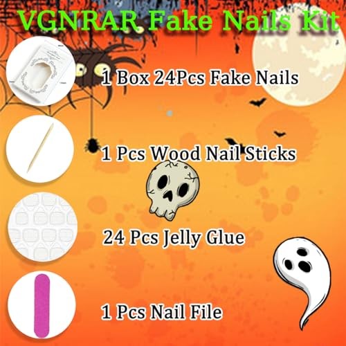 Goth Halloween Press on Nails – Medium Almond Nails with Designs-22