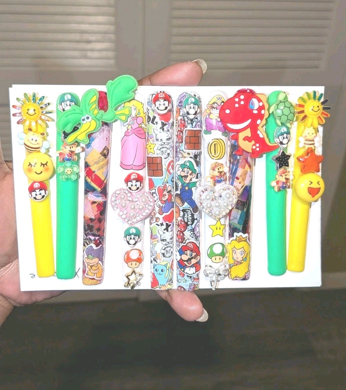 Bright Custom Super Mario Multicolor Decorative 6Xl Press On Nails Sz X-Large