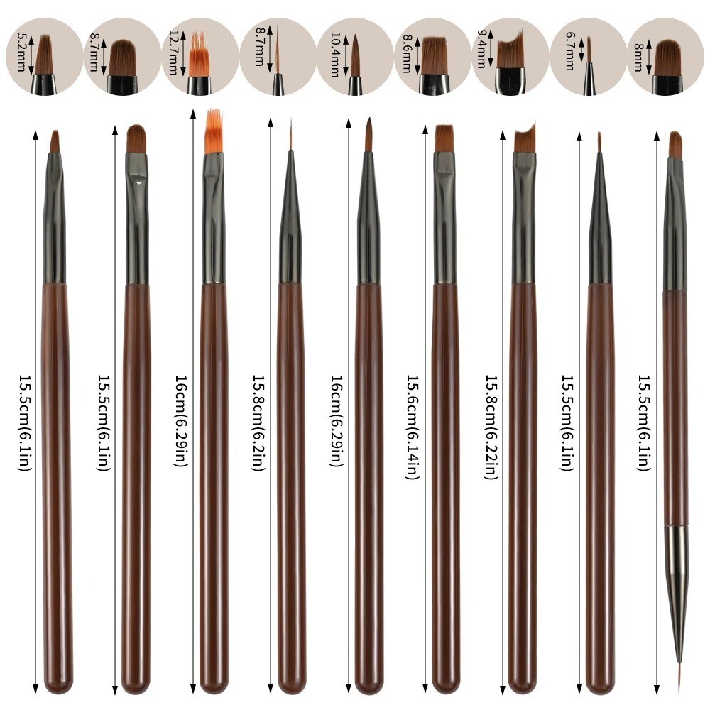 9PCS Nail Art Brush Set Gel Acrylic Liner Pen Detail Painting Manicure Tools UK
