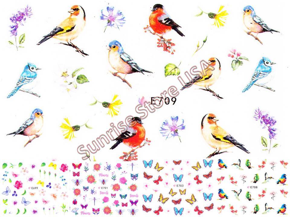 11 Designs 3D Nail Art Sticker Butterfly Birds Flower Vase Rose Insects Decals