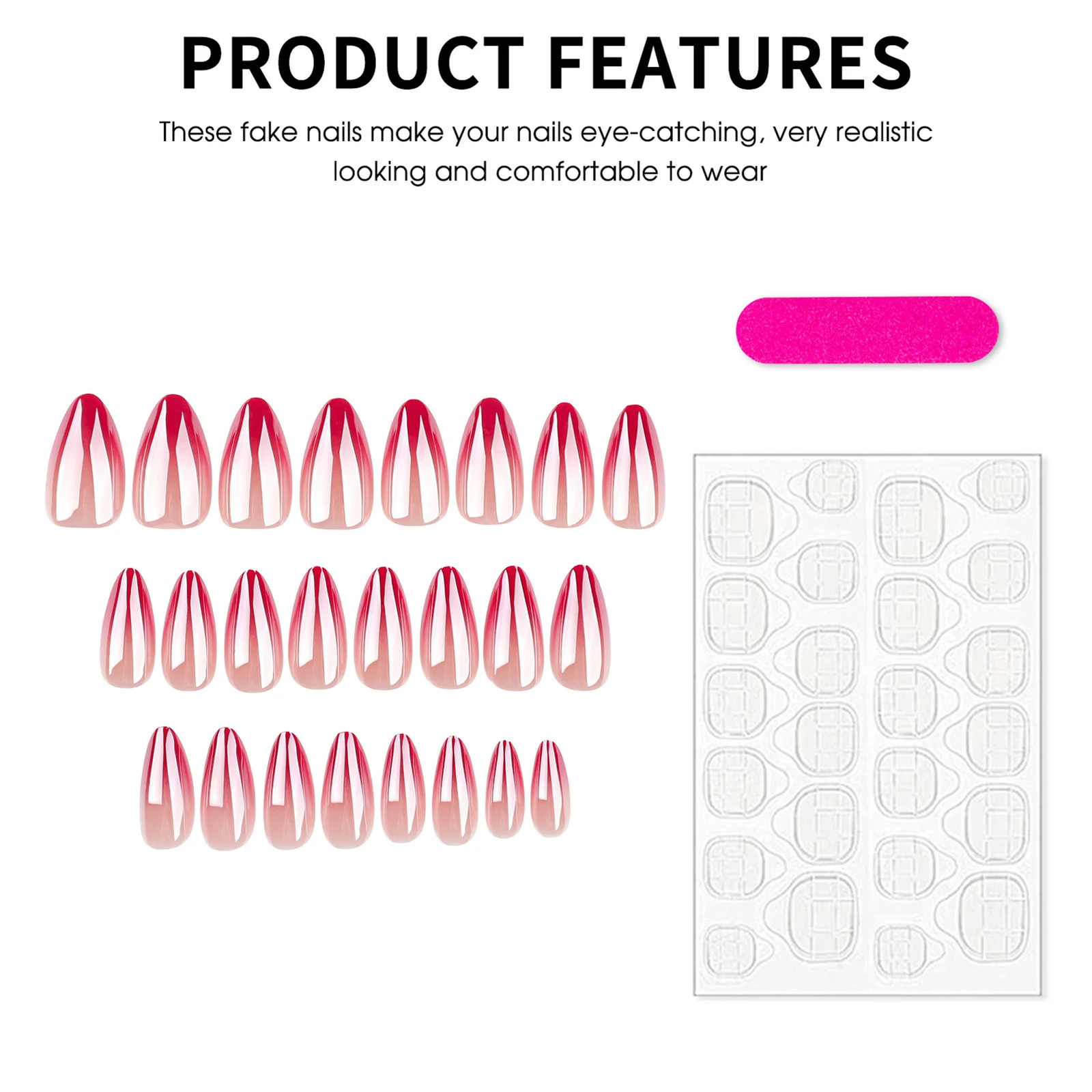 24pcs Red Aurora Gradient Almond Press On Nails
