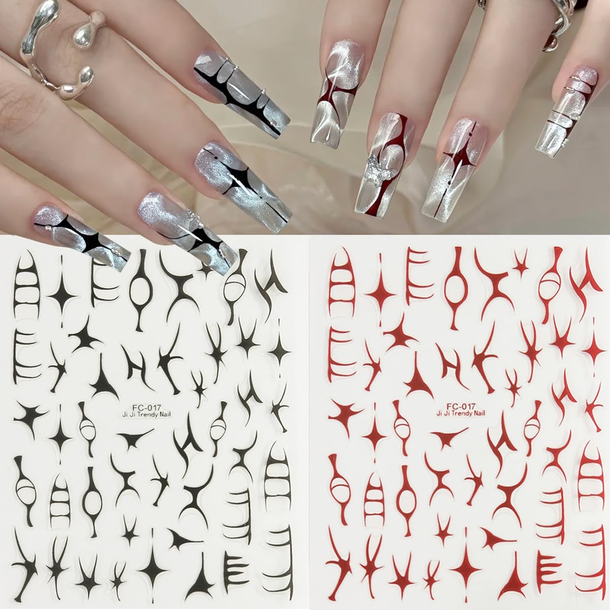 FSpronail 4 Sheets Irregular Line Nail Art Stickers, 3D Metallic Mirror Gold …