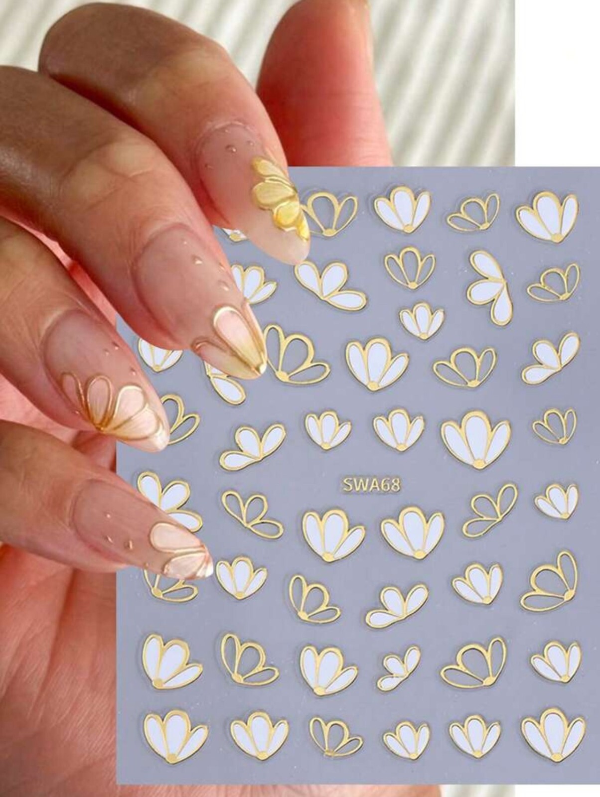 White Flowers Nail Art Stickers Metallic Gold Floral Spring DIY manicure SWA68