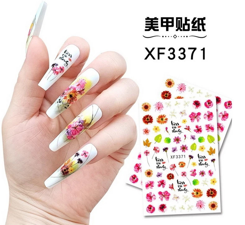 12Pcs Flower Nail Art Stickers Floral Butterfly Rose Women Girl Decorate NS36