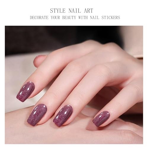 Gel Nail Stickers Glitter Dark Red Semi Cured Gel Nail Strips Wraps UV/LED
