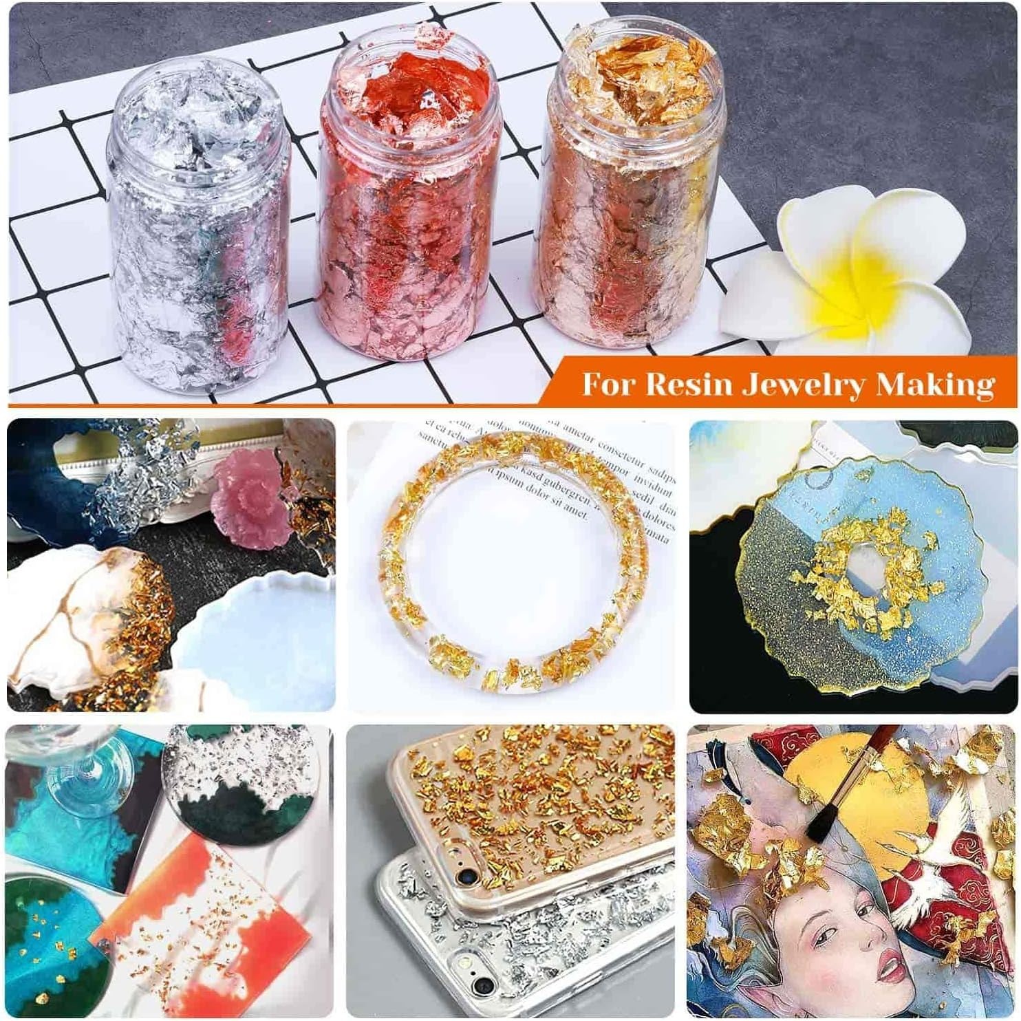 Gold Foil Flakes for Resin, Imitation Gold Foil Flakes Metallic Leaf for Nail…