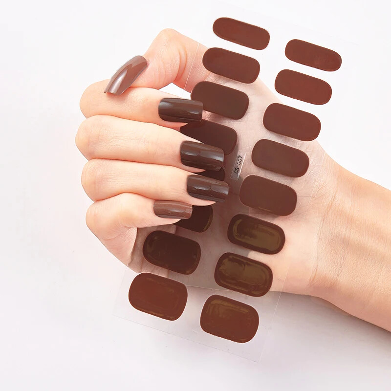 16 Strips Patch Full Cover Wraps Gel Nail Sticker UV Lamp Semi-Cured Manicure