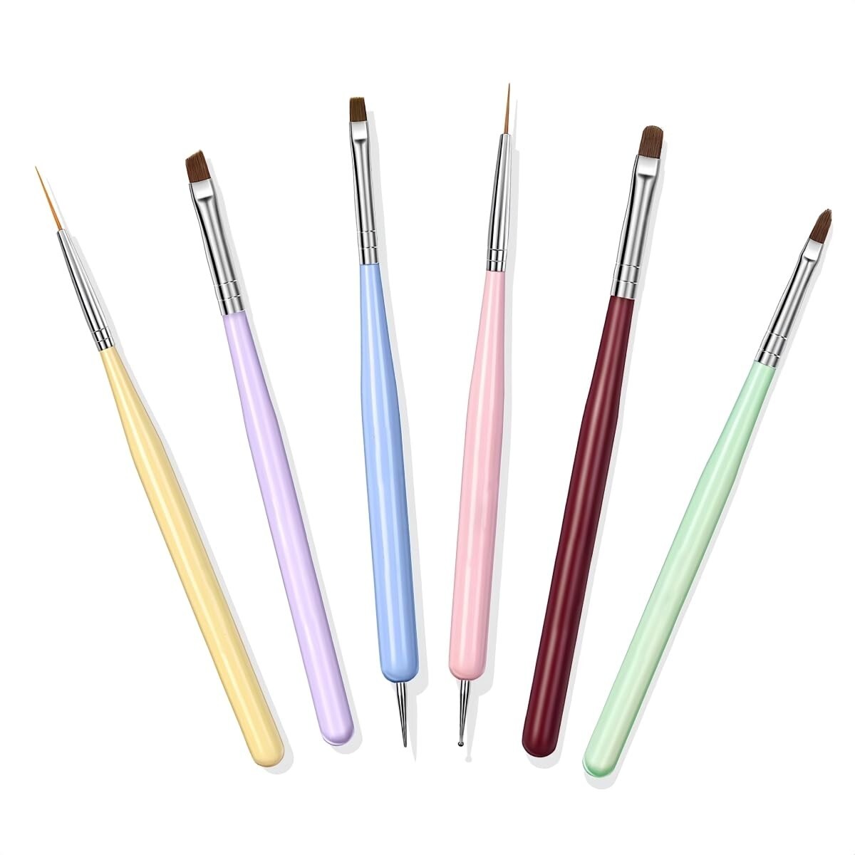 6Pcs Nail Art Brushes Design Painting Brush Set W/ Nail Polish Brush Nail Liner