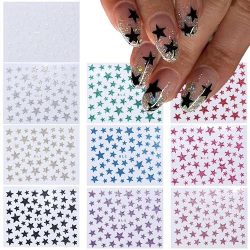 10 Sheets Star Nail Art Stickers 3D Self Adhesive Shinny Glitter Star Style-7