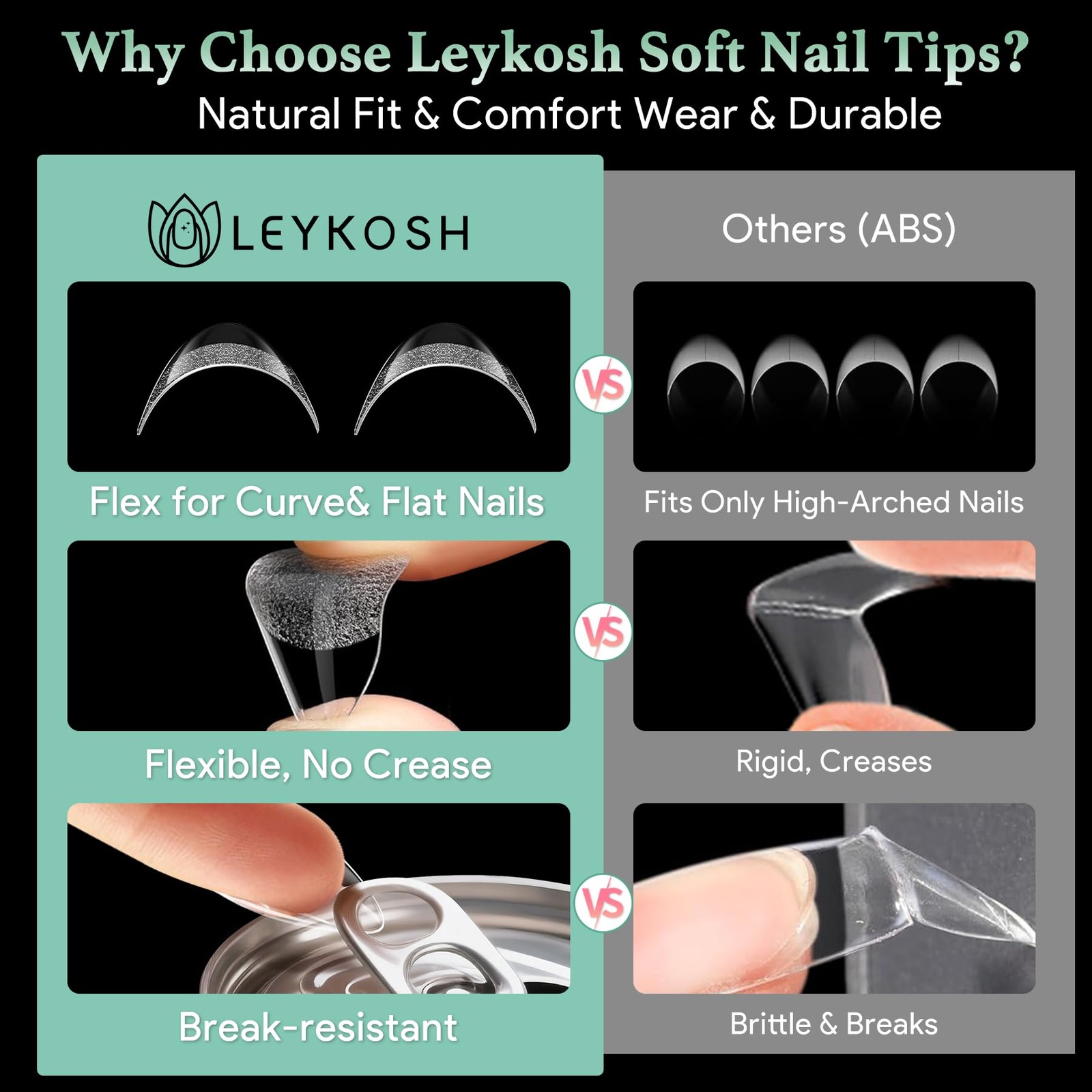 Leykosh Short Almond Nail Tips – 15 Sizes 330PCS Soft Fake Nails, Half Matte …