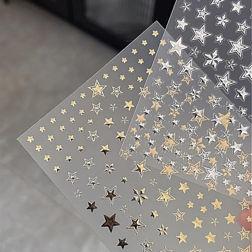 2 Sheets Star Nail Art Stickers Decals 3D Self-Adhesive 4th of Star Decals-6