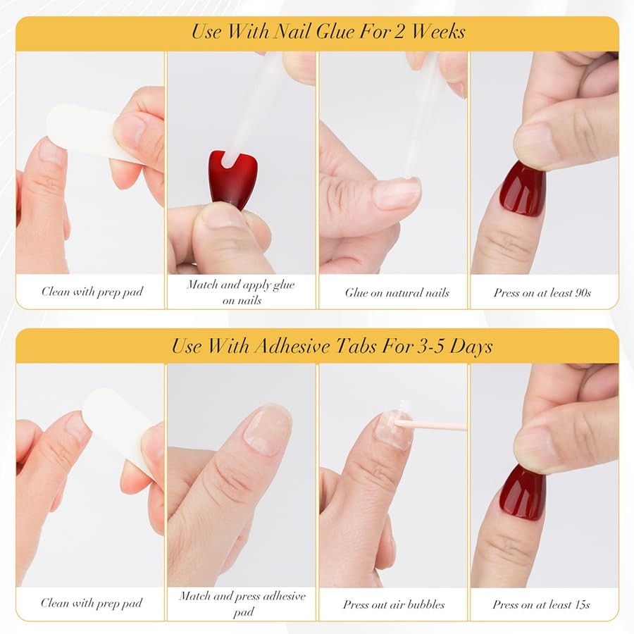 Dark Red Short Almond Press On Nails | 15 Sizes – 30 Nail Kit Merlot
