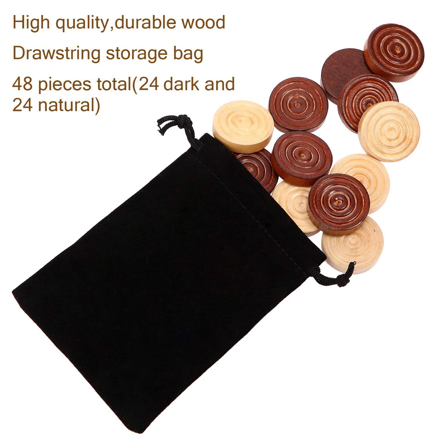 48 Pieces Wooden Checkers 1.06 inches in diameter, Dark Brown and Natural