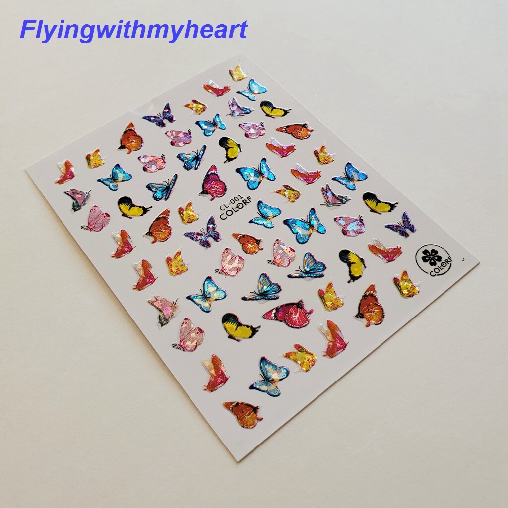 Holographic Butterfly Nail Stickers Flowers 3D Self-Adhesive Nail Decal