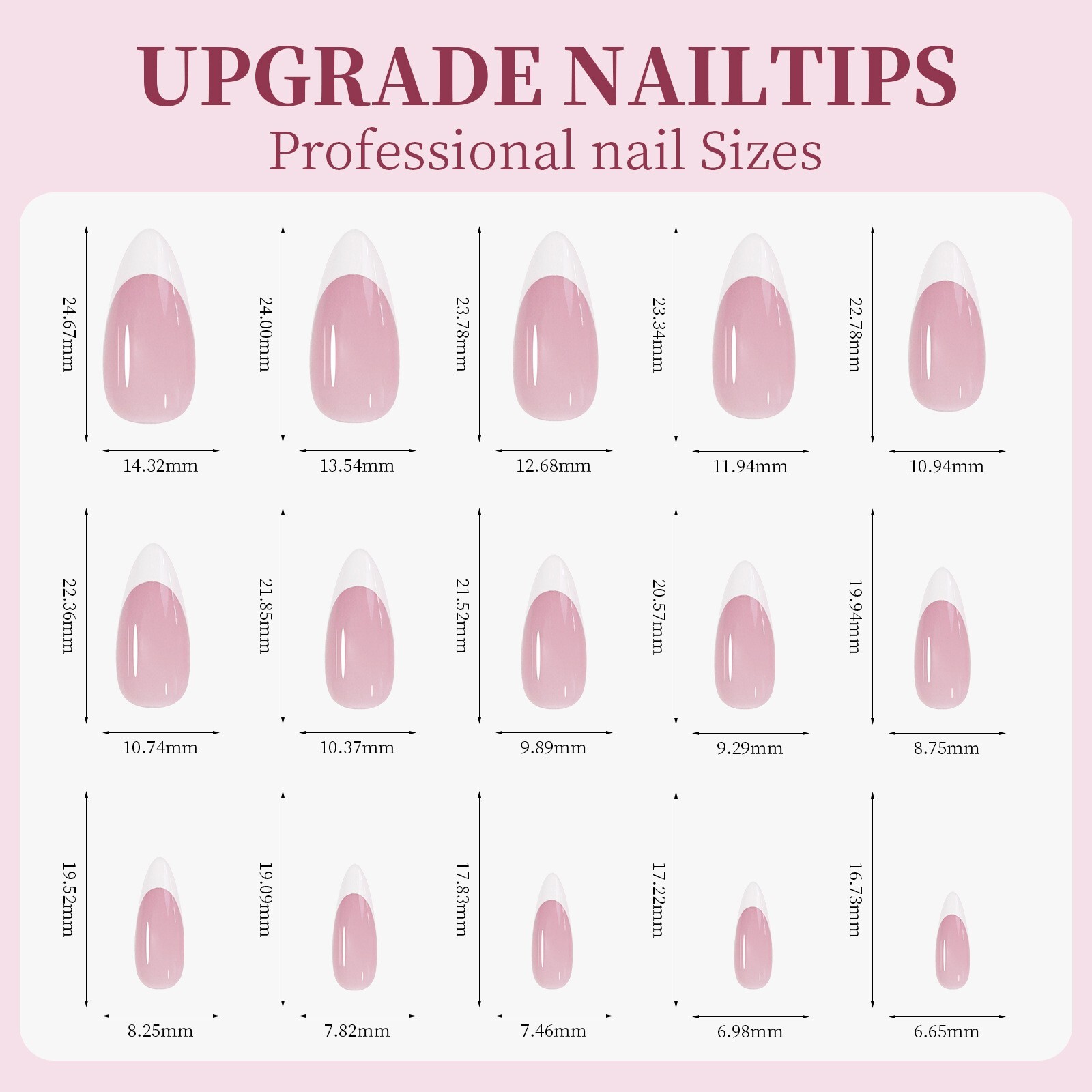 135Pcs Press on Nails French Shape Fake Nai Art Tips Manicure Set 15 Sizes