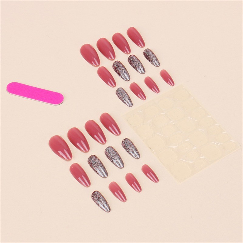 48Pcs-Mauve Shimmer Solid Press on Nails Glossy Long Almond Nail Art Set Daily